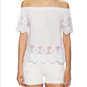 Cotton off shoulder scalloped top